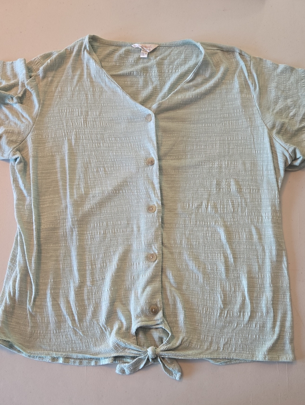 Weatherproof Vintage - Front Tie Shirt, Light Green Xl